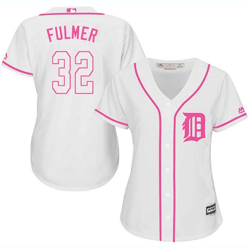 Tigers #32 Michael Fulmer White/Pink Fashion Women's Stitched MLB Jersey